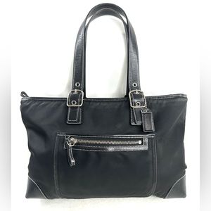 Coach 4450 Black Nylon Canvas East West Shoulder Bag Leather Trim Buckles